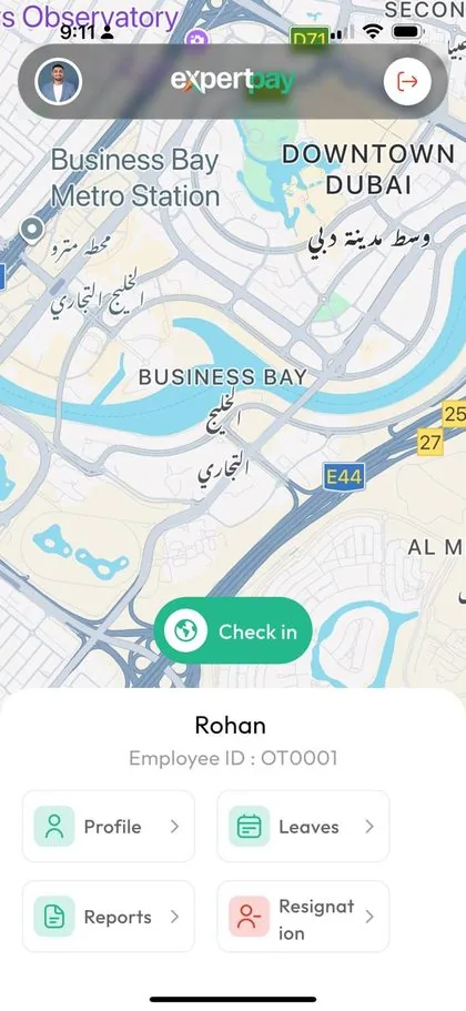 ExpertPay Mobile Geo Check-in — Business Bay Dubai UAE