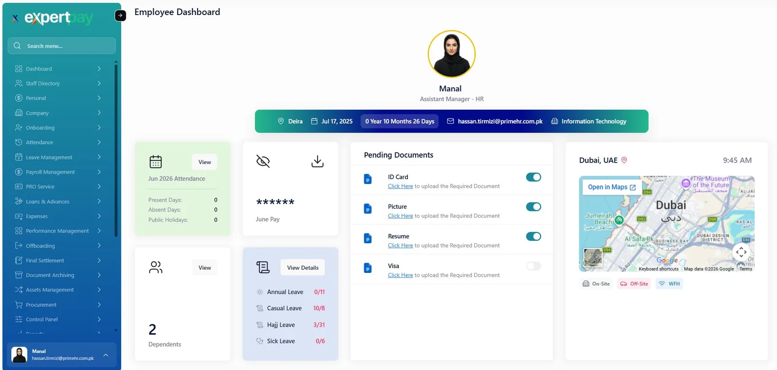 ExpertPay HR Dashboard — Skilled/Unskilled Visa, Emiratization, WPS UAE